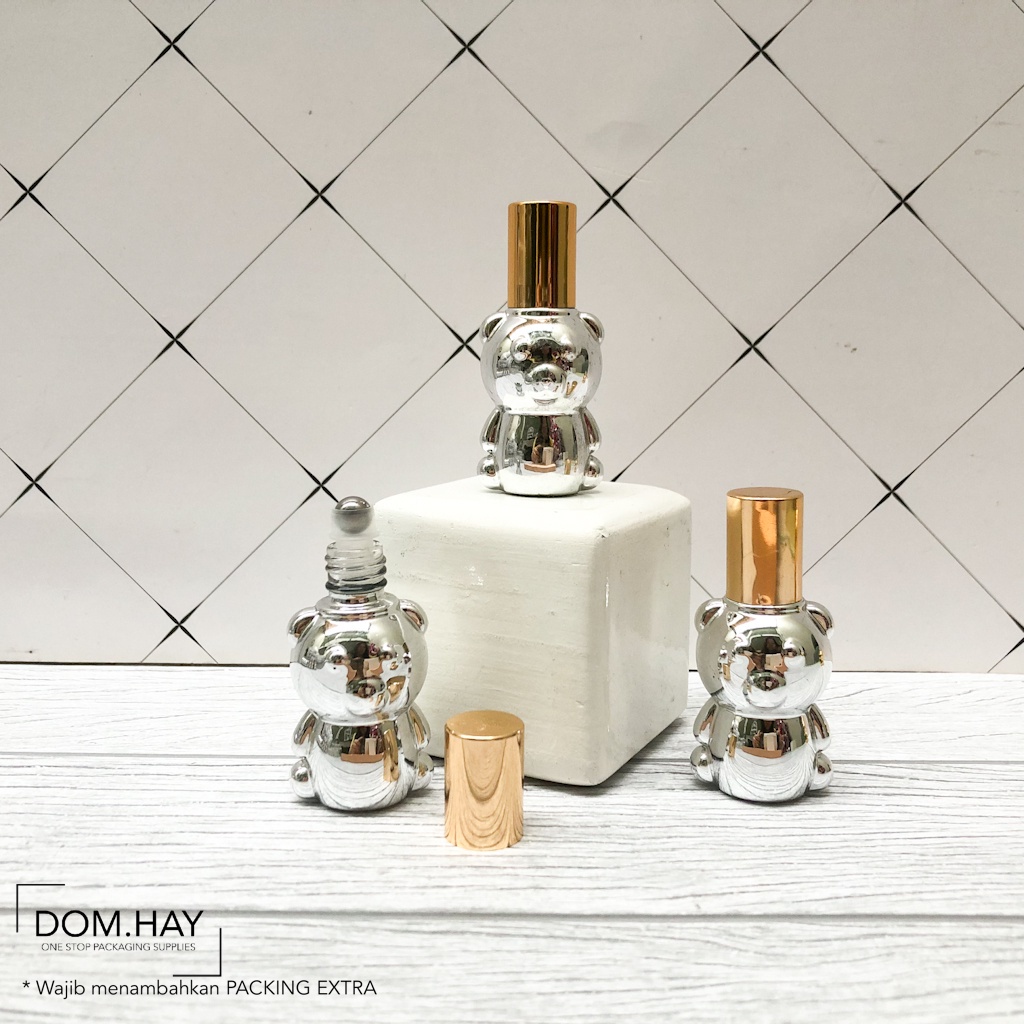 8ml Bear Metalik Silver Botol Roll On Kaca Metal Roller Bottle Essential Oil Aromatherapy Parfum Rol