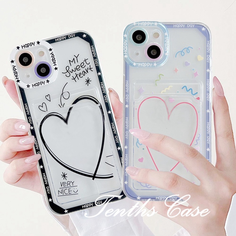 Realme C55 C35 C33 C31 C30 C25Y C21Y C20 C20A C12 C15 C11 10 9Pro+8 8i C15 5i 5s 6i Sweety Heart Card Holder Phone Case Soft Clear Cover