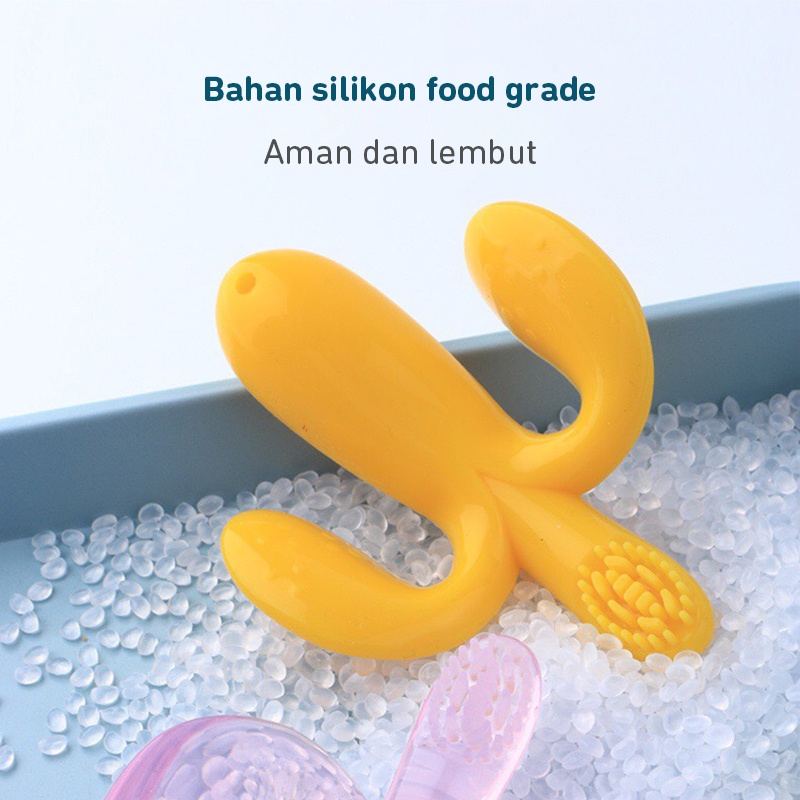 DADAWARD Baby Teether Gigitan Bayi berbentuk Pisang Banana Sikat Gigi Silikon/ Banana Teether/ Banana Teething Toothbrush