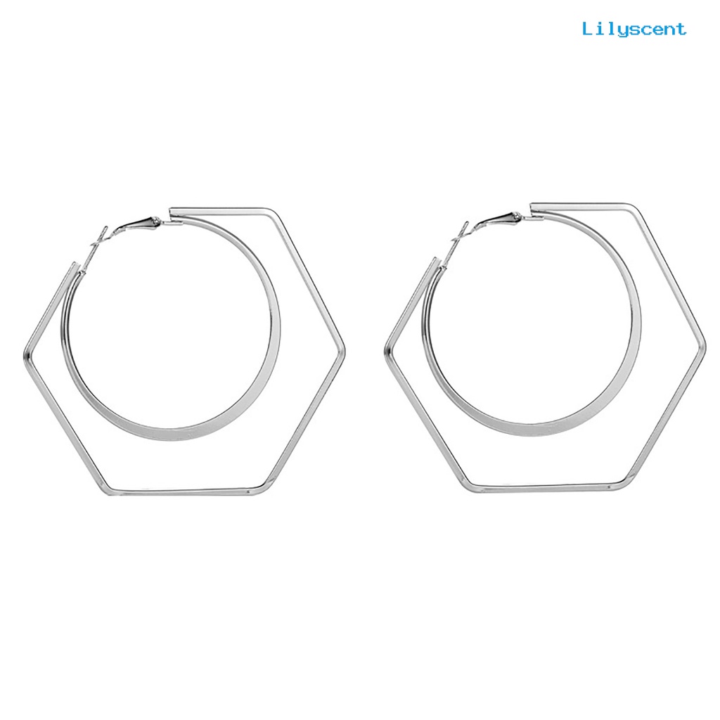 [LS] 1pasang Unik Wanita Berlebihan Geometri Putaran Besar Hexagon Drop Earring Perhiasan Aksesori Untuk Belanja