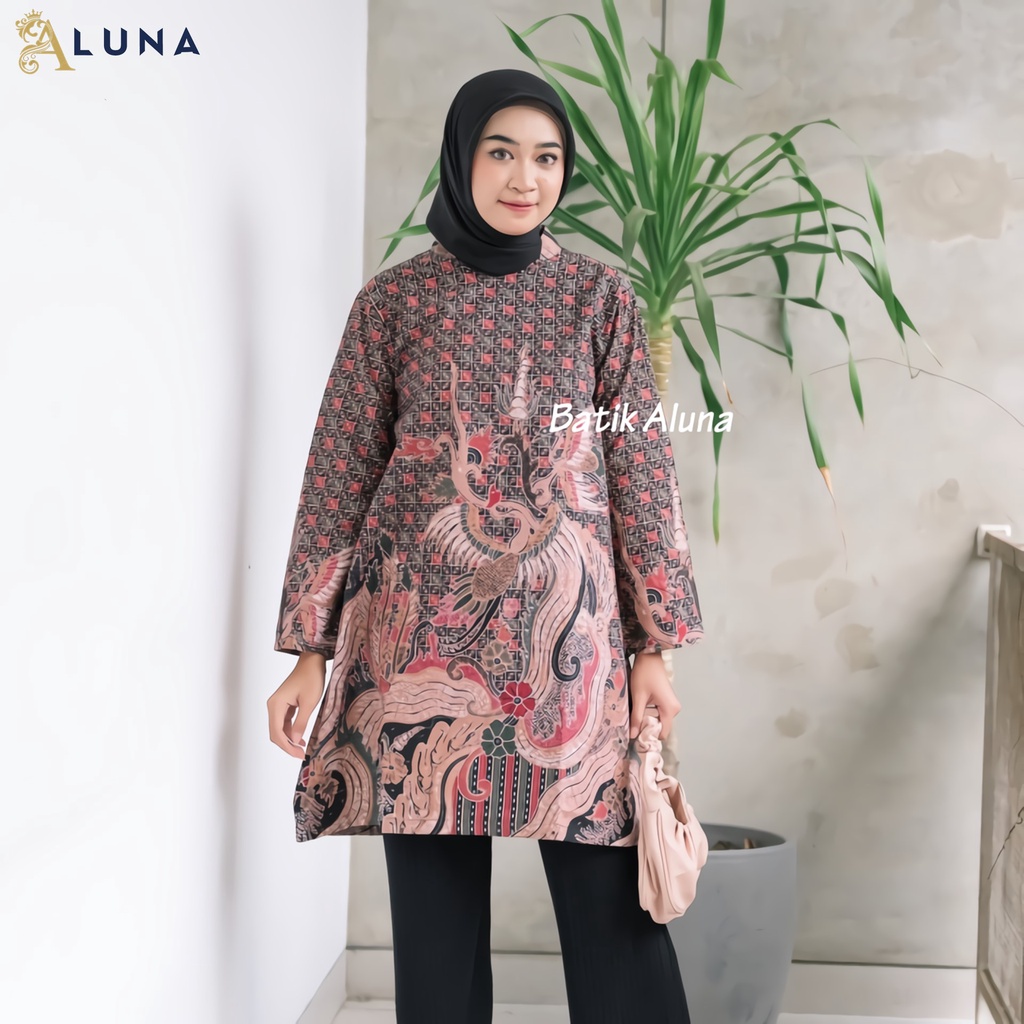 Batik Wanita Tunik Lengan Panjang Katun Lapis Trikot Premium Modern Original Batik Kerja Kantor Kondangan Size M L XL XXL 062