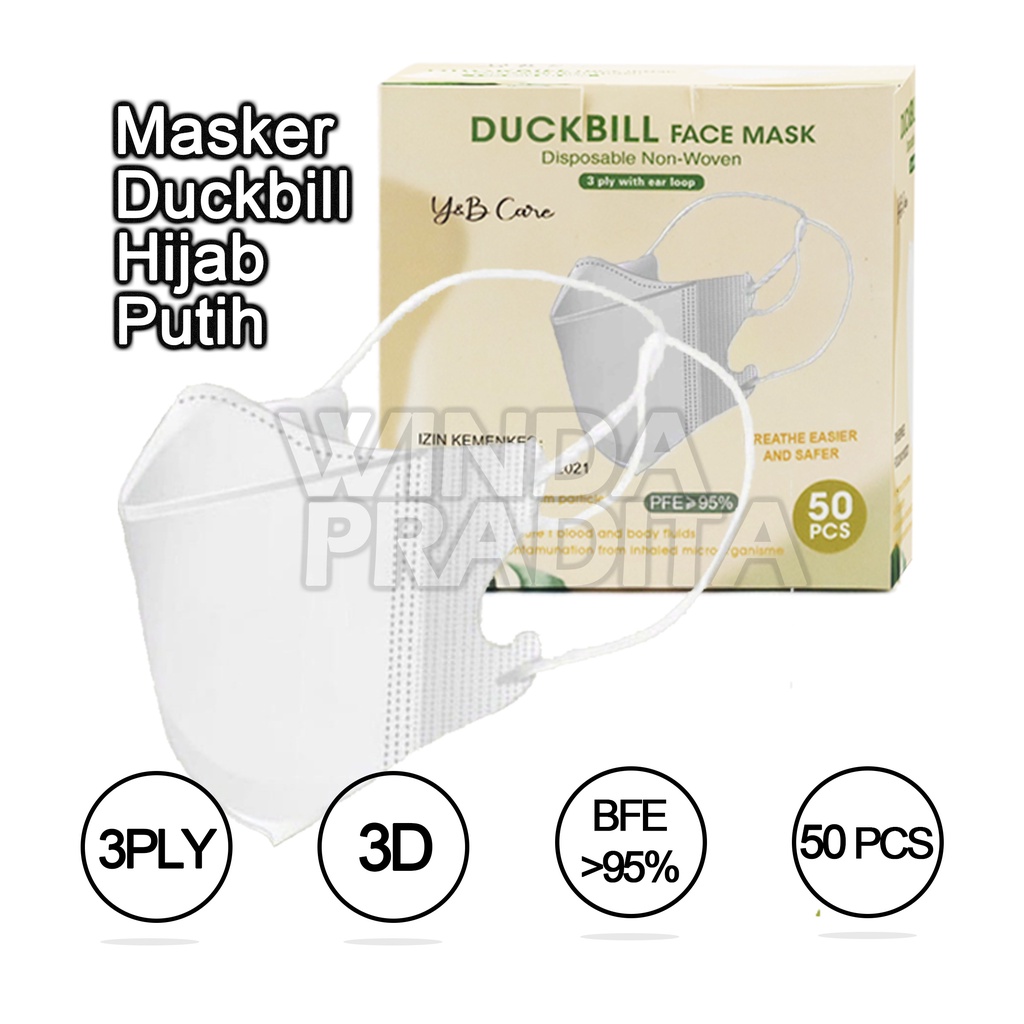 Masker Duckbill Duckbil 50 Pcs Murah 1Box Putih Hitam-Duckbill Hijab Putih