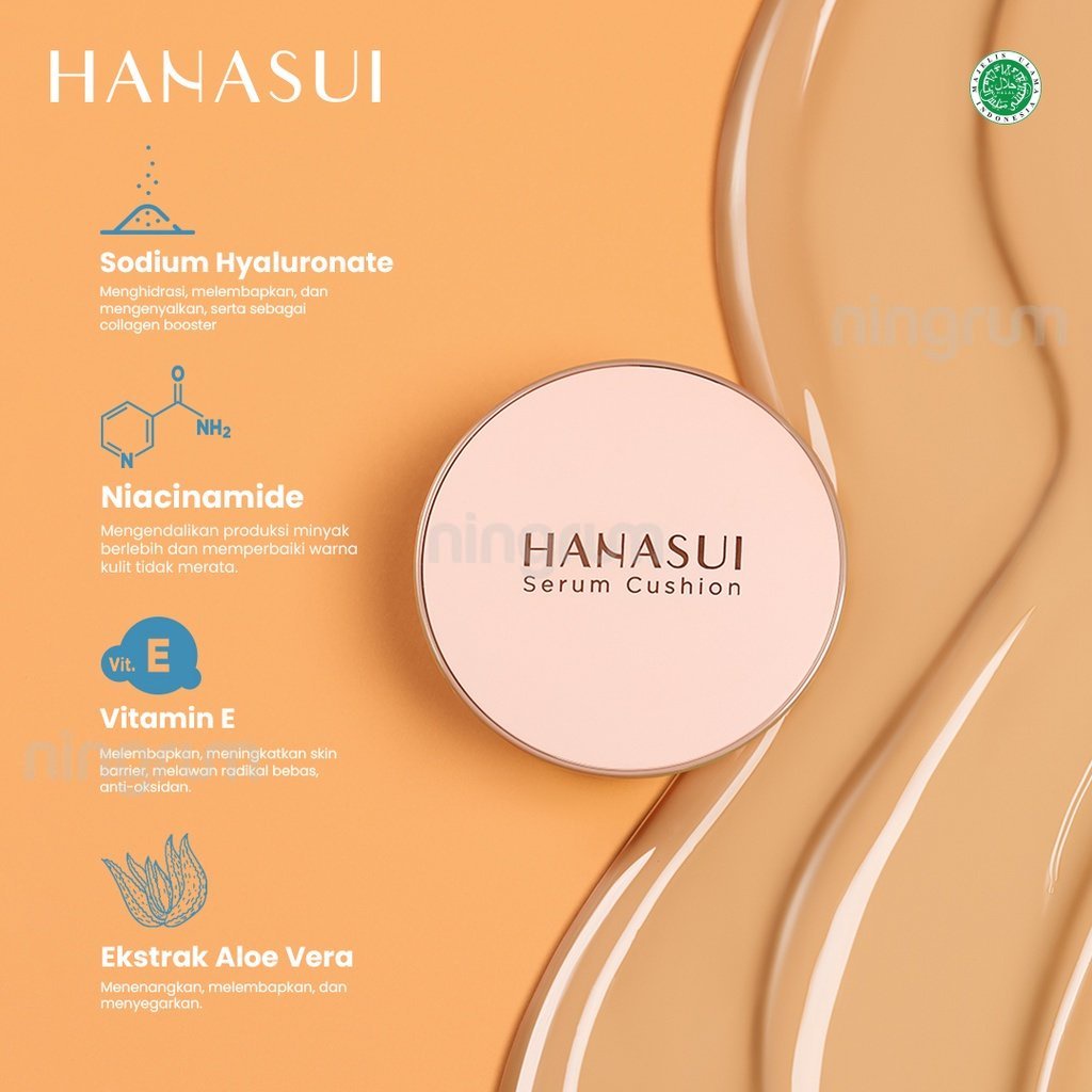 Ningrum - HANASUI Serum Cushion | Foundation / Flawless / Natural Dewy Finish / Perfect Coverage | Kecantikan Wajah Foundation Cushion Original BPOM - 5017