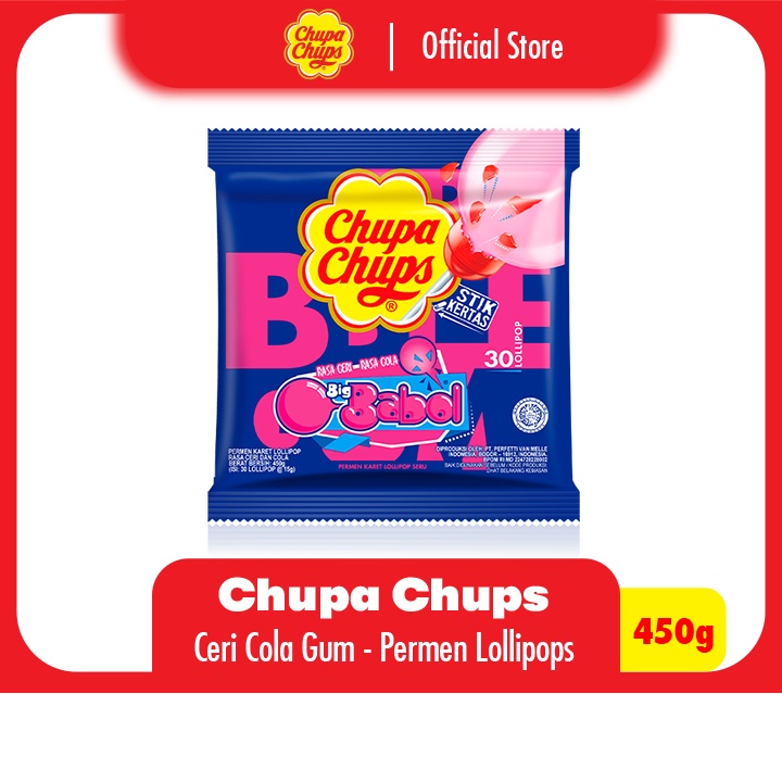 Chupa Chups Big Babol Gum Filled Pack 450g - Permen Karet Lolipop Rasa Ceri Cola