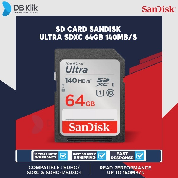 SD Card SanDisk Ultra SDXC 64GB 140MB/s (SDSDUNB-064G-GN6IN)