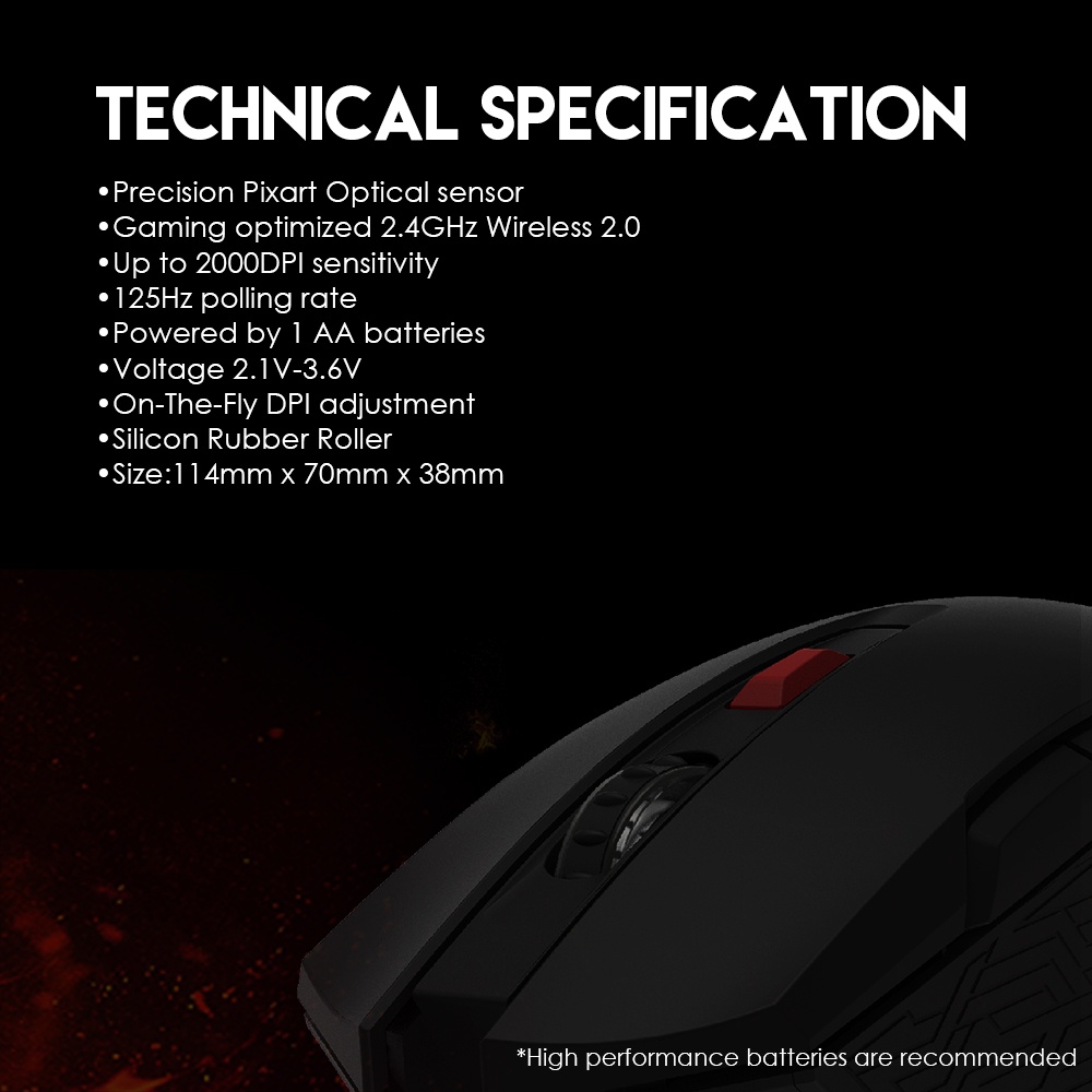 Mouse Fantech RAIGOR II WG10 Mouse Wireless Gaming - Mystic Black