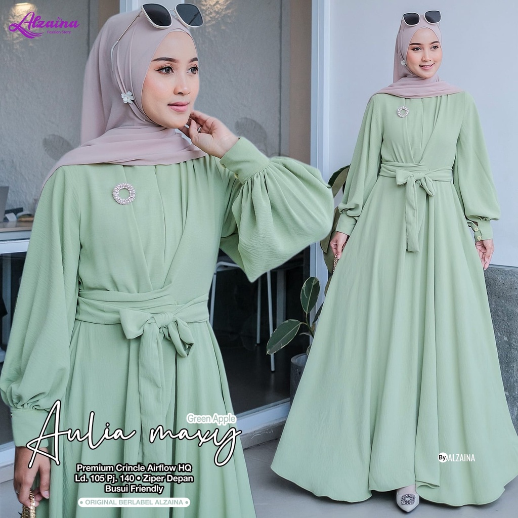 Aulia Maxy Dress Fashion Muslim Gamis Wanita Premium Crincle Airflow Original By Alzaina