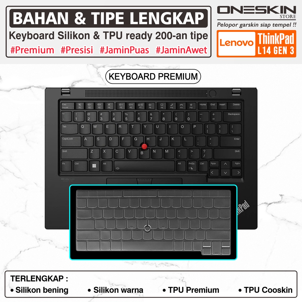 Garskin Sticker Laptop Pelindung Screen Keyboard Protector Lenovo ThinkPad L14 Gen 3 G3 Gambar Full Body Silikon Bening Glossy Doff Anti Blueray Matte