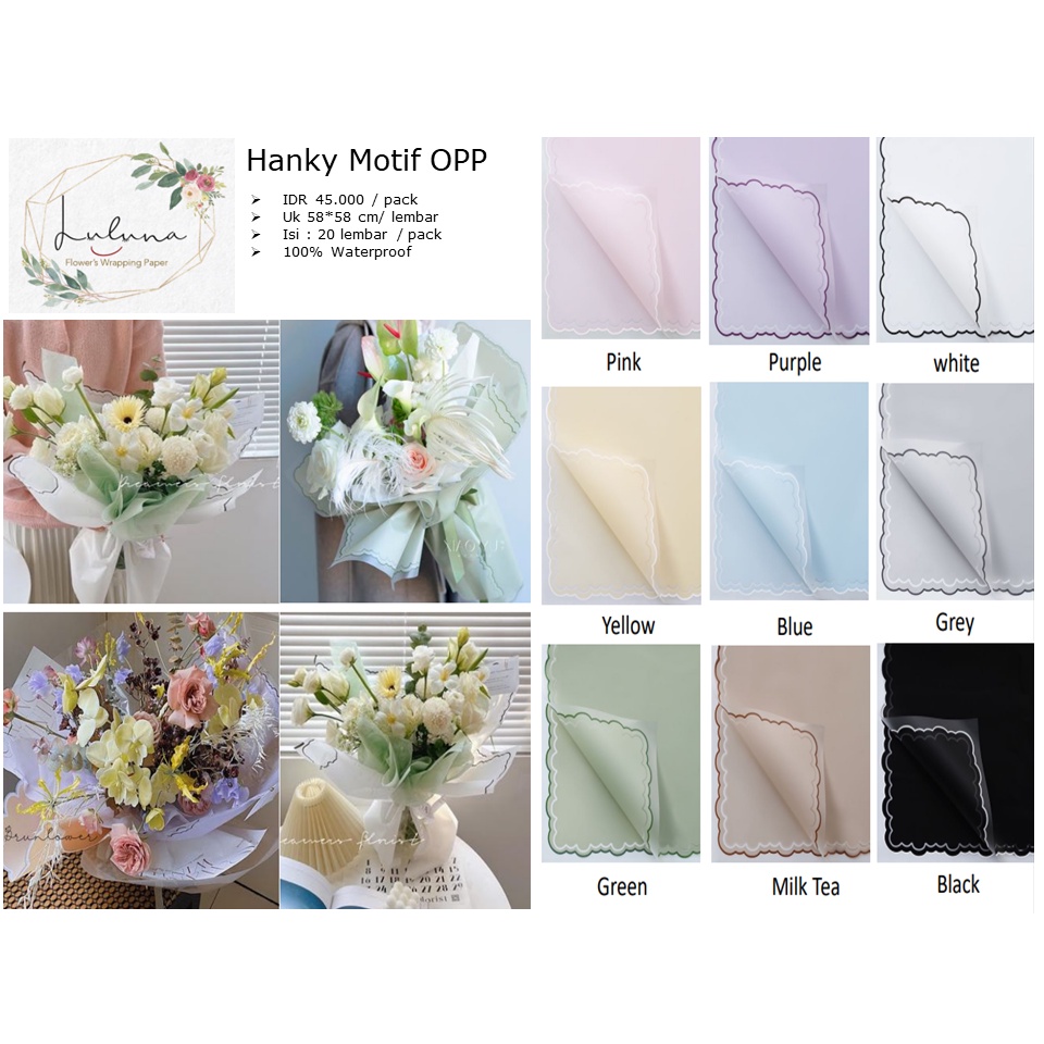 

Luluna / 20 LEMBAR Hanky Motif OPP / Kertas Bunga / Wrapping Paper / Kertas pembungkus / Buket Bunga