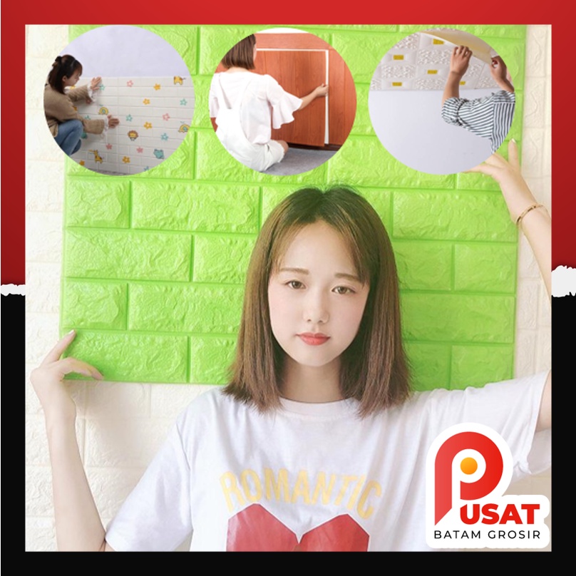 Pusat Batam Grosir - H719 Wallpaper Dinding Foam 3D / Motif Batu Bata / Motif Batik / Motif Kayu / S