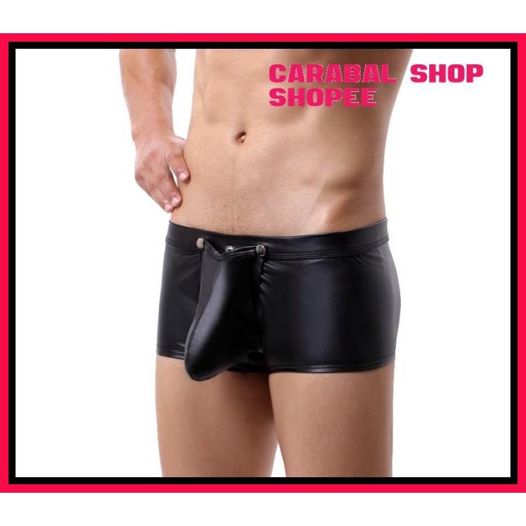 CELANA DALAM PRIA THONG / BLACK FAUX LEATHER MEN BOXER CELANA DALAM BOXER KULIT HITAM PRIA A440 HIGH