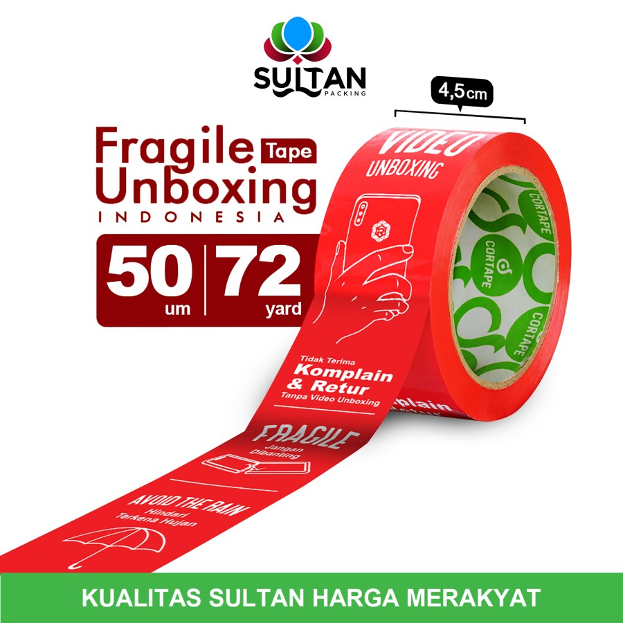 

Lakban Fragile Unbox Ina 48mm x 72yard Satuan Plakban Isolasi Solatip