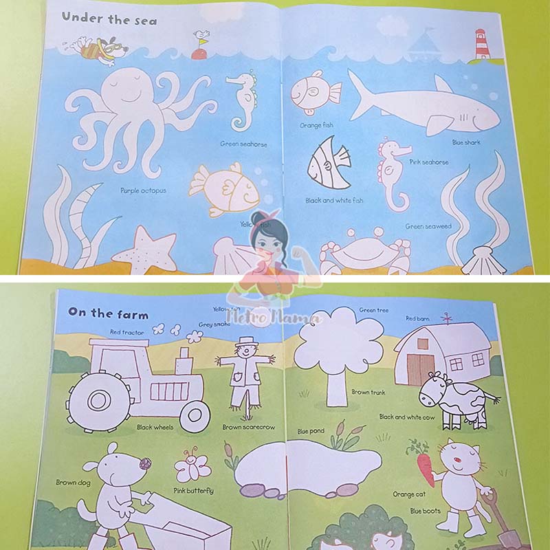 Buku Mewarnai Anak Usborne First Colouring Books with Stickers