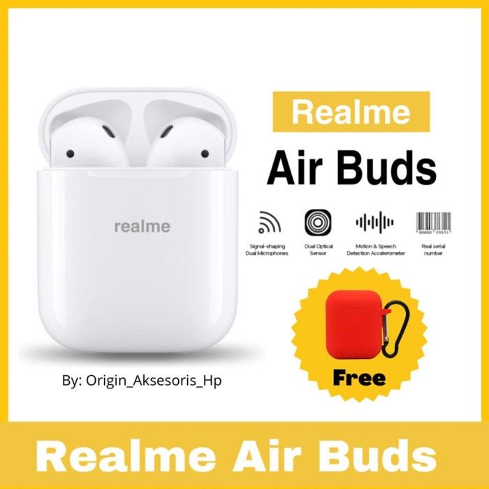 headset bluetooth Realme Air Buds Wireless Bluetooth 5.0 Headset Earphone With Case(V4J3) headset bl