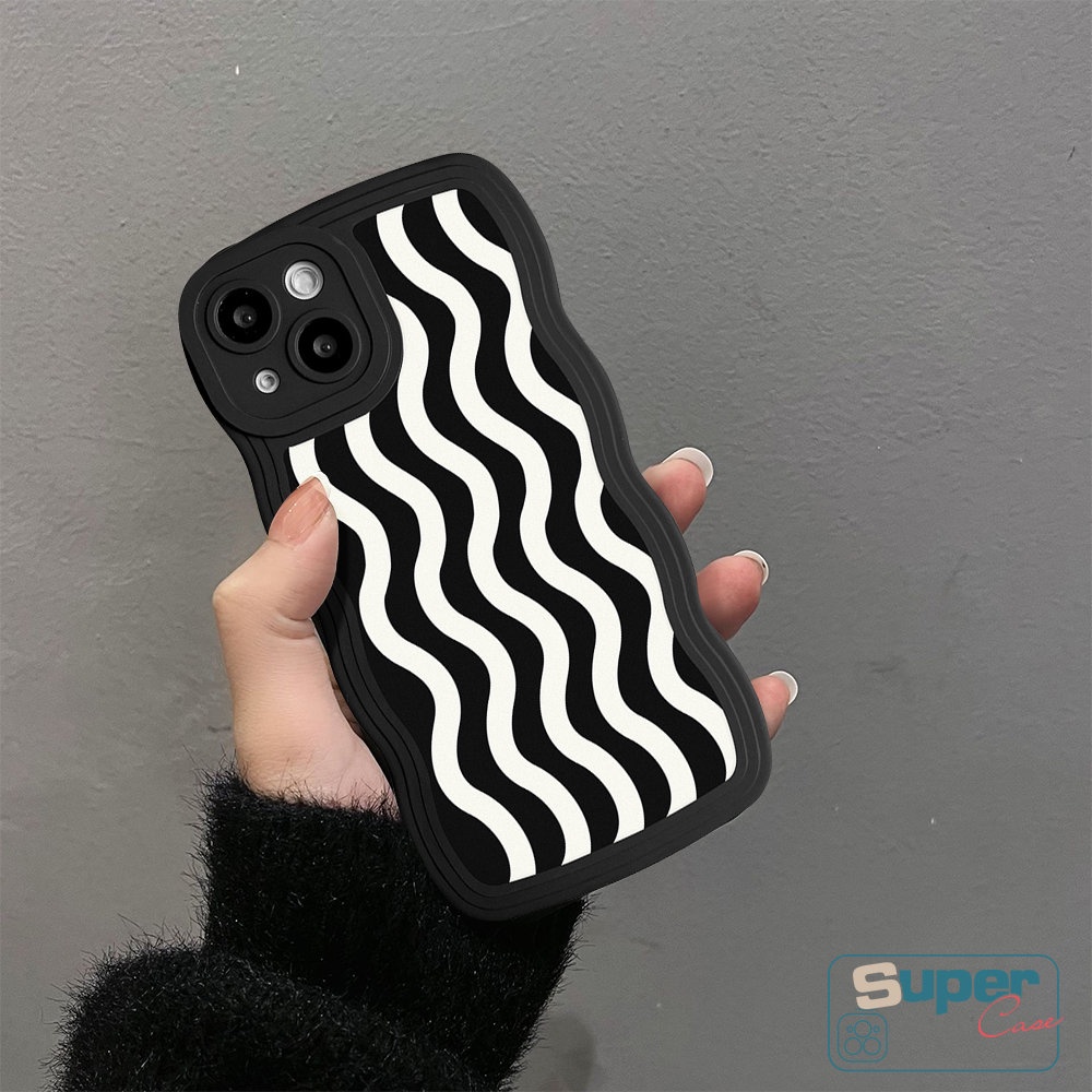 Case Samsung A14 A04 A50 A04s A13 A32 A12 A03s A50s A04E A23 A21s A53 A52 A22 A52s A11 A33 A02s A31 A30s A20 A51 M22 Art Motif Gelombang Air Hitam Bergelombang Tepi Soft TPU Case