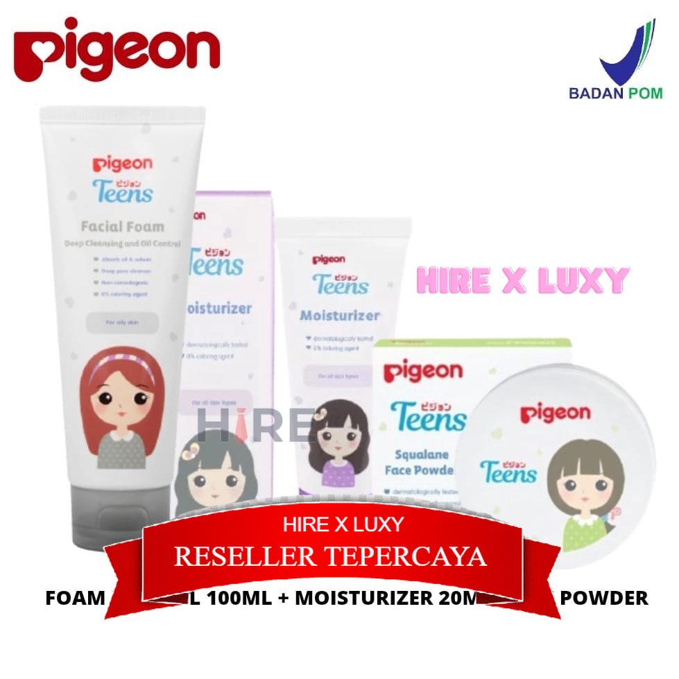 ❤ LUXY ❤ PIGEON TEENS Paket Kulit Berminyak Anti Acne - 3pcs ( Deep Oil & Moisturizer 20gr & Bedak T