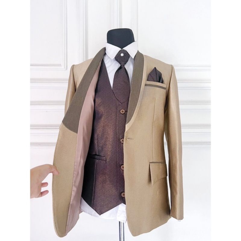 Jas pengantin pria modern mocca /jas wedding pria mocca/jas formal mocca premium