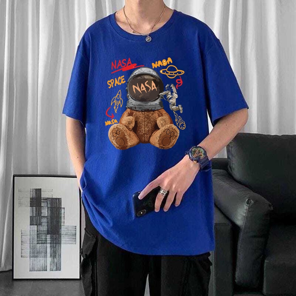 Baju Kaos Unisex Oversize Motif Nasa Bear Lengan Pendek Pria