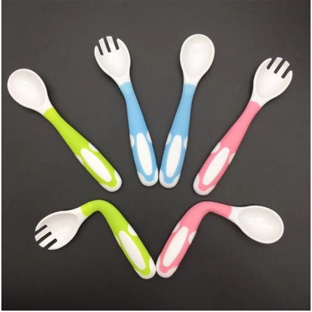 Sendok Silicone MPASI Food Grade | Sendok Makan Lentur | Bahan Tebal | Set sendok garpu makan bayi antisedak gagang pendek