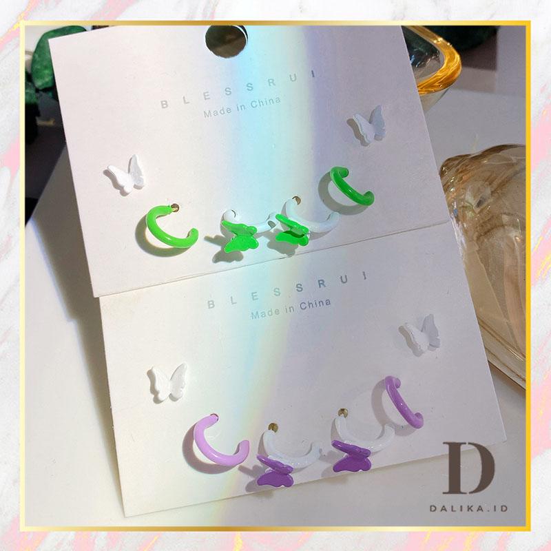 Anting Tusuk Korea Resin Simple Lucu Polos Kupu-Kupu
