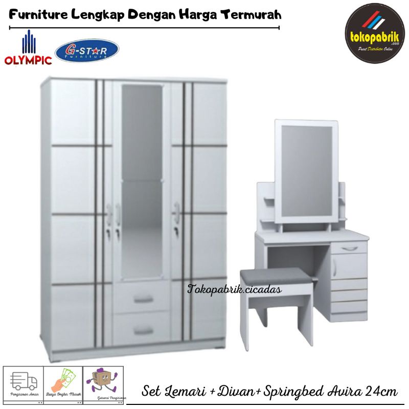 Set Kamar Lemari Pakaian 3 Pintu / Meja Rias Minimalis Modern / Lemari Rias Murah Bandung