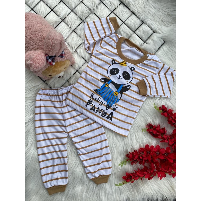 stelan baju bayi laki laki perempuan lucu murah motif BABY PANDA SALUR PANJANG 3-18 bulan