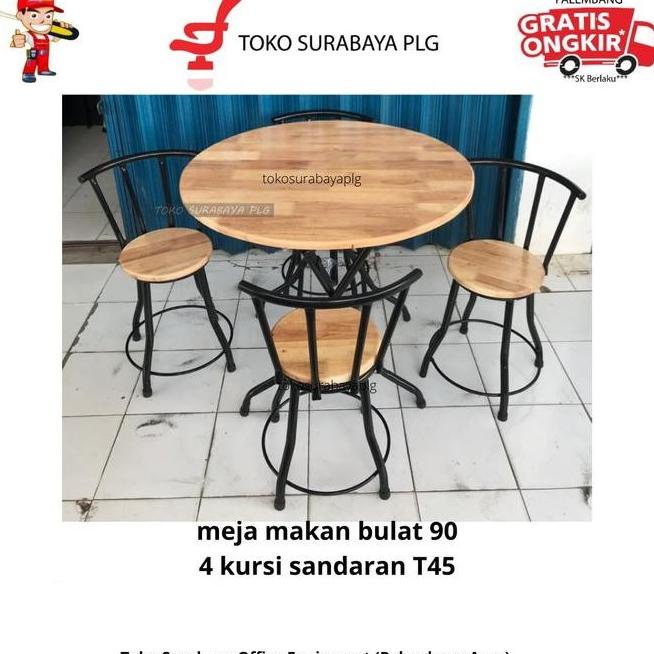 Meja Cafe Kursi Makan Besi Lipat Bulat 90 + 4 Kursi Sandaran T45 Cmf Storqaila