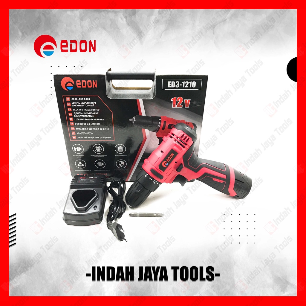 EDON Mesin Bor 10 mm Cordless / Charger | Rechargeable 12V