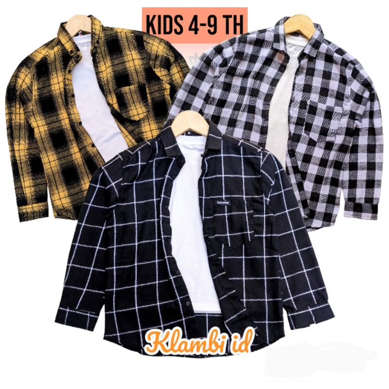 Atasan kemeja anak bahan katun flanel untuk usia 1-13 tahun lengan panjang motif kotak fashion kids baju anak anak
