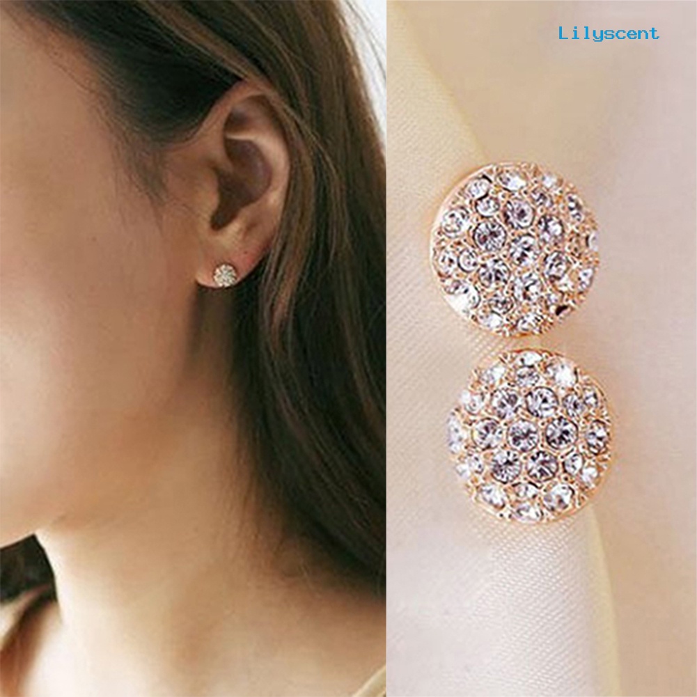 [LS] Fashion Wanita Elegan Lingkaran Kristal Berlian Imitasi Ear Studs Earrings Jewelry