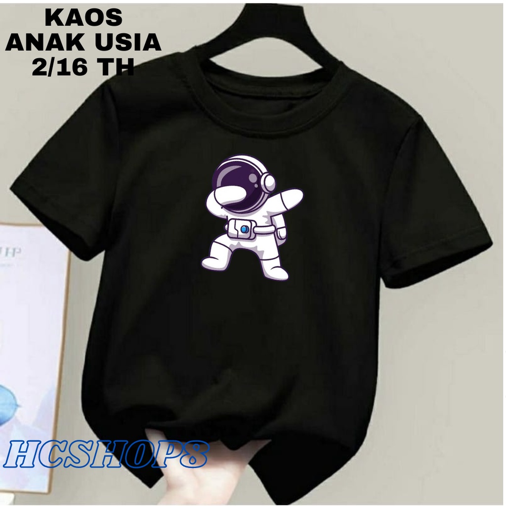 Kaos Anak Logo Astronot Usia 2-16th Unisex Cowok Cewek Kaos Oblong Anak Pakaian Anak Laki Laki Perempuan