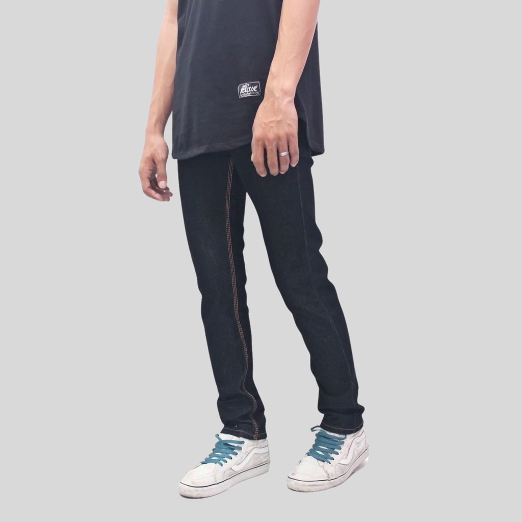 Celana Jeans Pria Hitam Pekat Solid Denim Cowok Panjang Slim Fit Skinny Stretch Distro Premium Ori