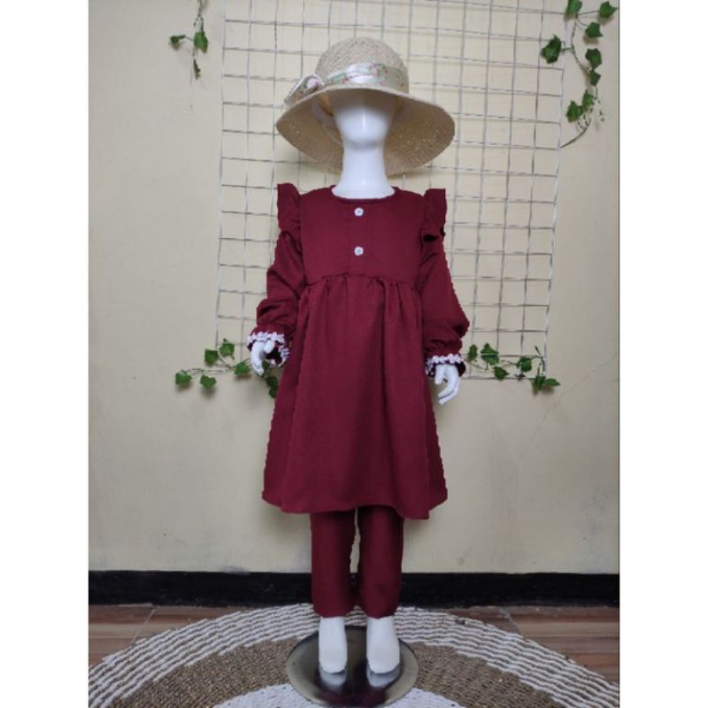 ONE SET SHABIRU USIA 1-5 TAHUN BAYI BALITA SETELAN CELANA BUSANA MUSLIM REMPEL WARNA BIRU KUNING MUS