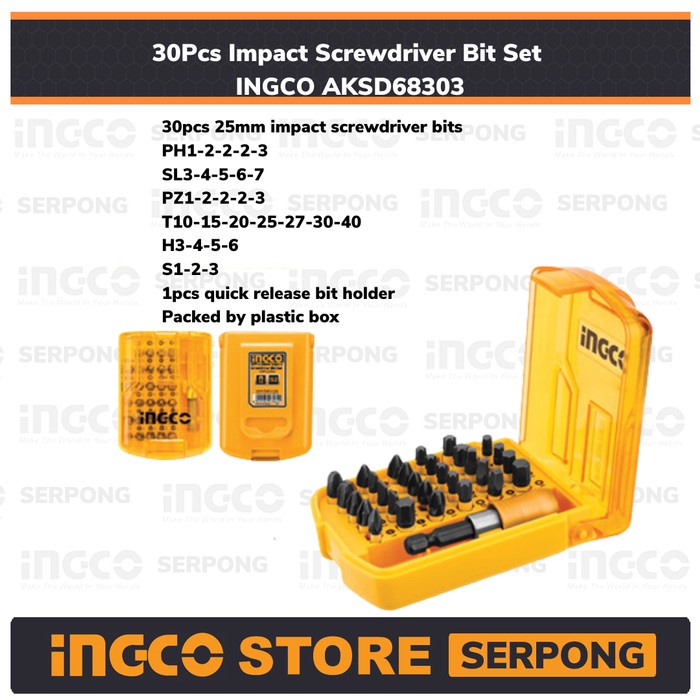 Mato 30Pcs Impact Screwdriver Bit Set Ingco Aksd68303 Mata Obeng Plus Minus