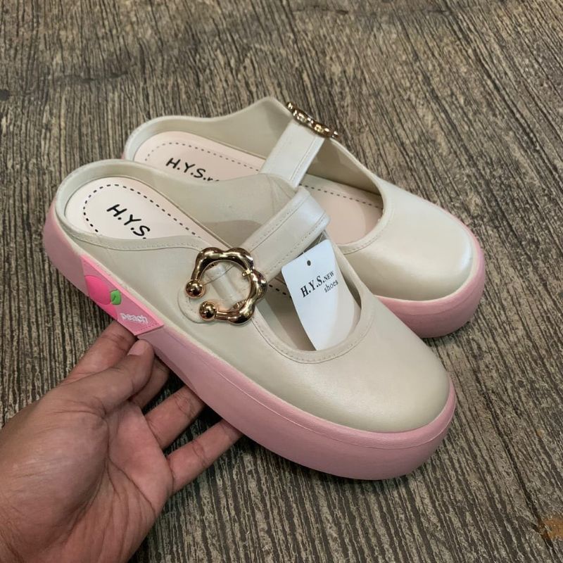 SEPATU SANDAL WANITA TERBARU SEPATU KARET SLIP ON JELLY MOTIF GESPER BUNGA 2338