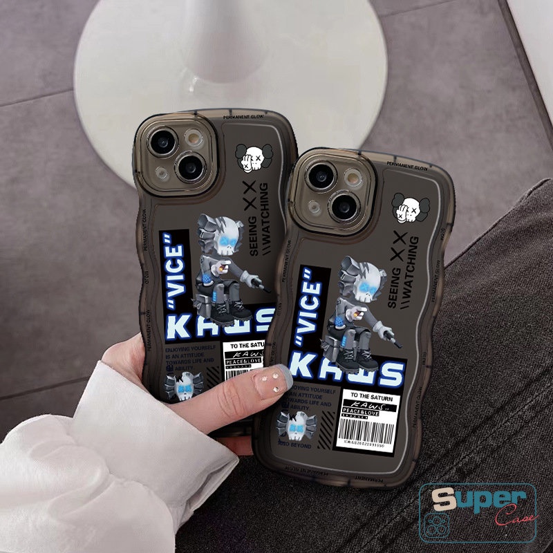 IPHONE Casing Ponsel Kaws Merek Trendi Kompatibel Untuk Iphone11 6 6s 8 7 Plus 12 14 13 11 Pro Max XR X XS Max 14Plus SE 2020 Kartun Beruang Kekerasan Tepi Bergelombang Lembut TPU Penutup Belakang