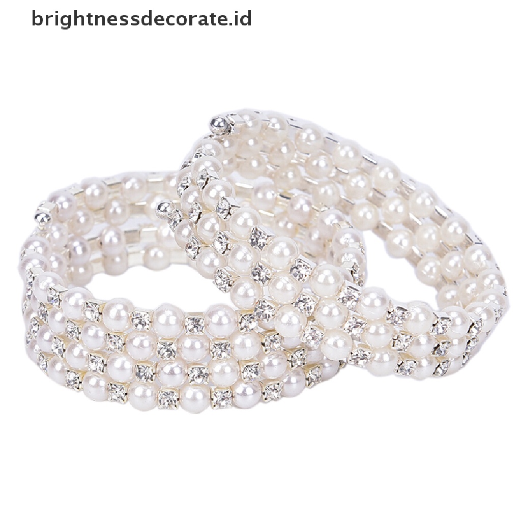 [Birth] Kristal Mutiara Multilayer Lebar Elastis Manset Gelang Bangle Wristband Perhiasan [ID]