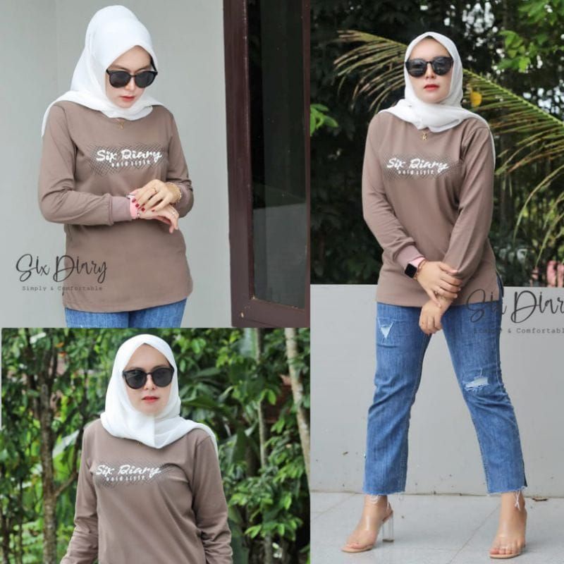 SixDiary--Atasan kaos lengan panjang wanita six diary