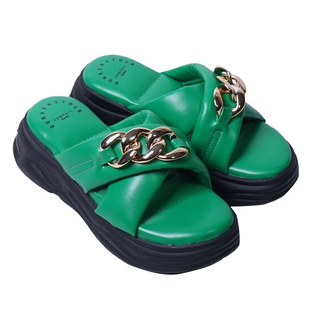 LAPEPA YUK - Dunkenstock CHARLEE Sandal Wanita Wedges Silang Chain Tinggi 5cm Size 36 - 40 Casual Sendal Platform Bellezza 37 38 39 Santai Slop Belleza Warna Green Hijau Selop Premium Original Beleza Kekinian Terbaru Shoes ORI Mall Official Store