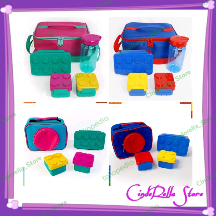Lunch Box Lunch Box Set Dengan Tas Big Block Lego Tempat Bekal Makan Anak Kotak