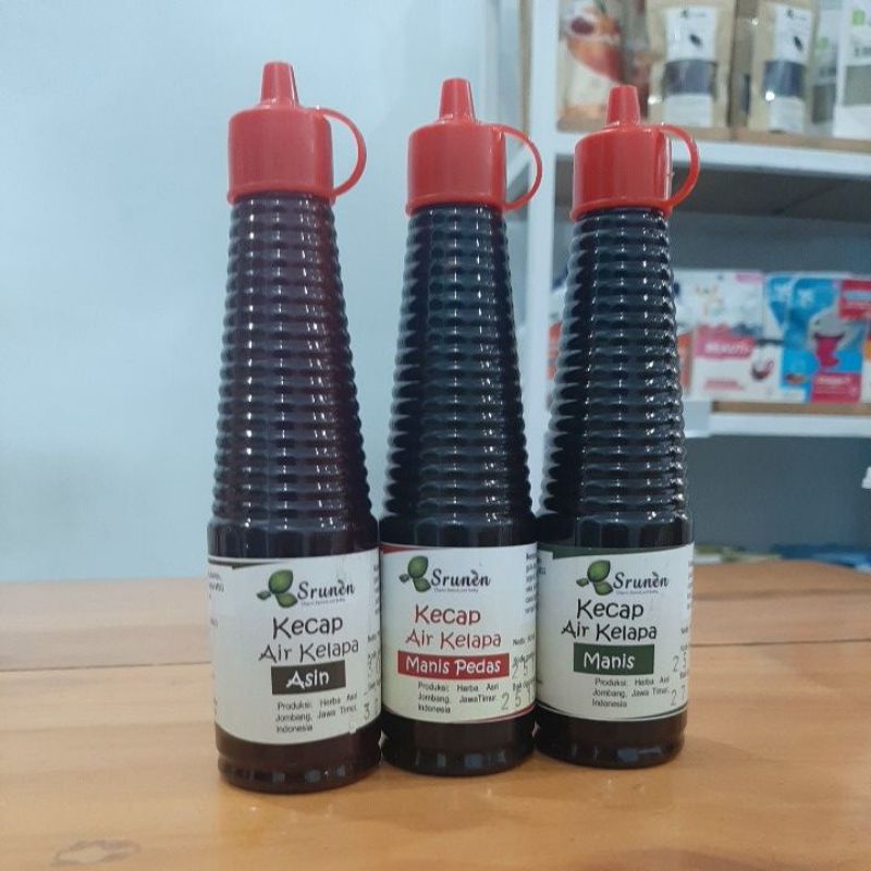 

Kecap Air Kelapa Organik Manis, Manis Pedas, Asin Homemade (Gluten Free, No MSG, No Pengawet, No Penstabil) by Srunen 140ml