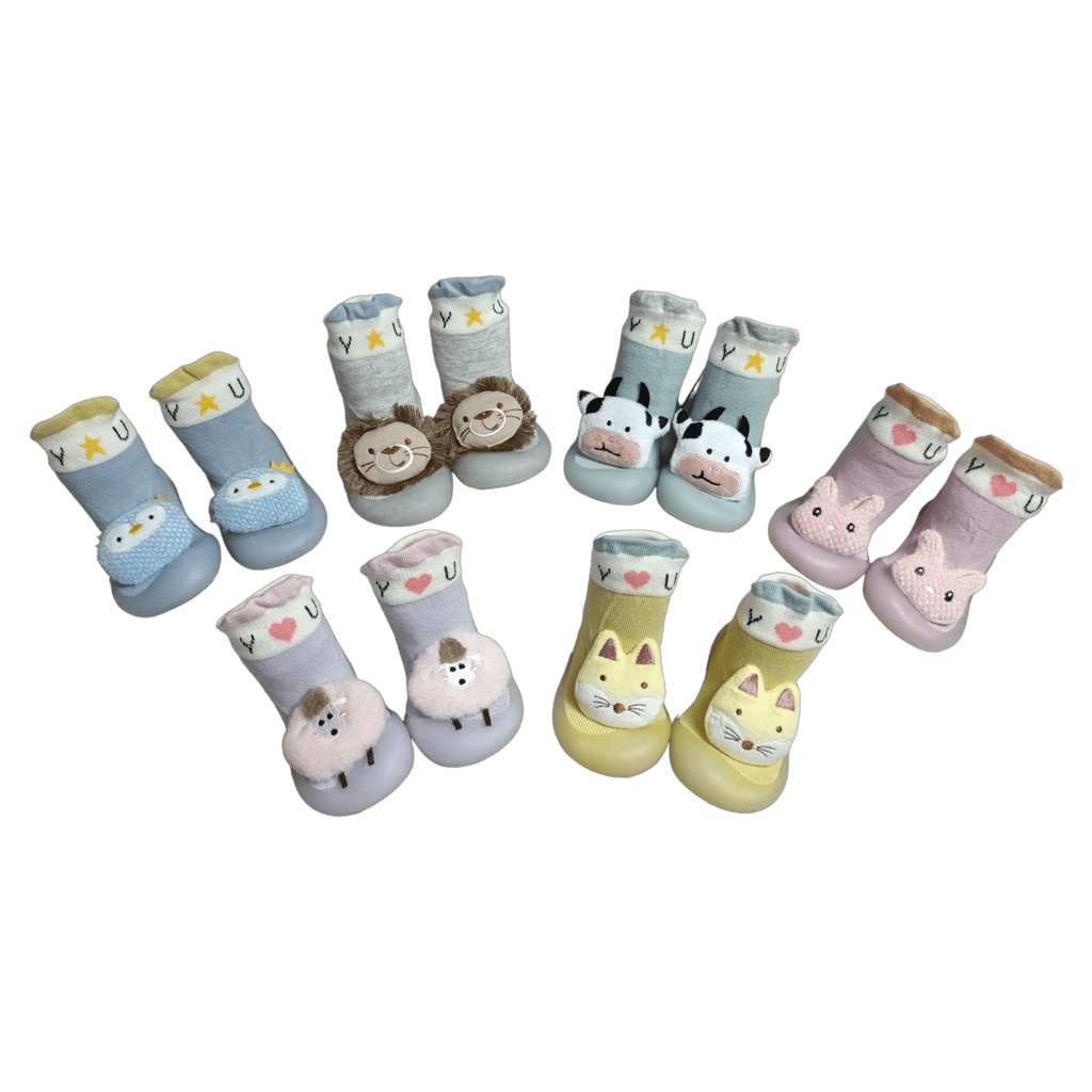 Kaos Kaki / Sepatu Bayi Motif Animal Timbul dan Non Timbul Alas Karet