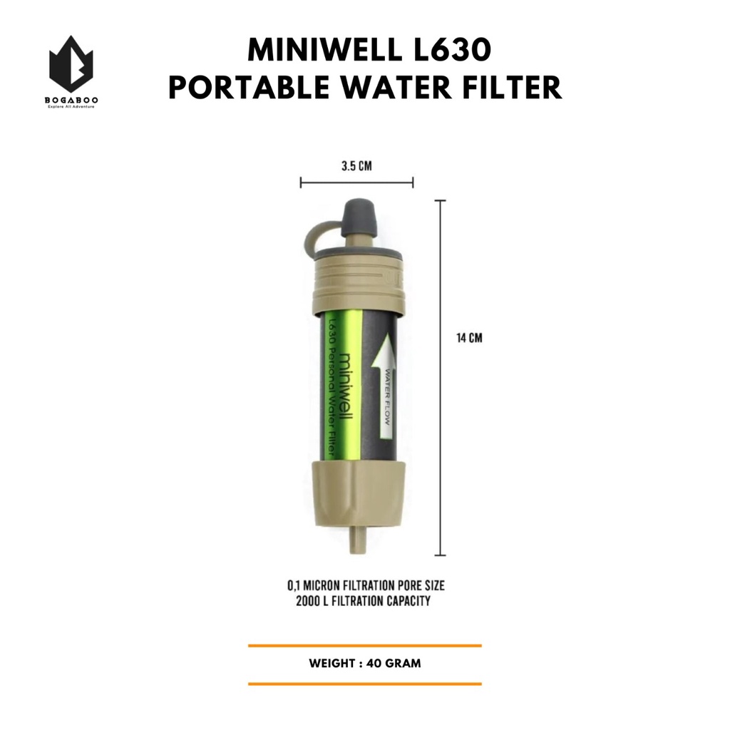 Portable Water Filter Miniwell L630 Personal Straw Air Purifier Survival Kit Outdoor -  Penjernih Air - Saringan Air Minum