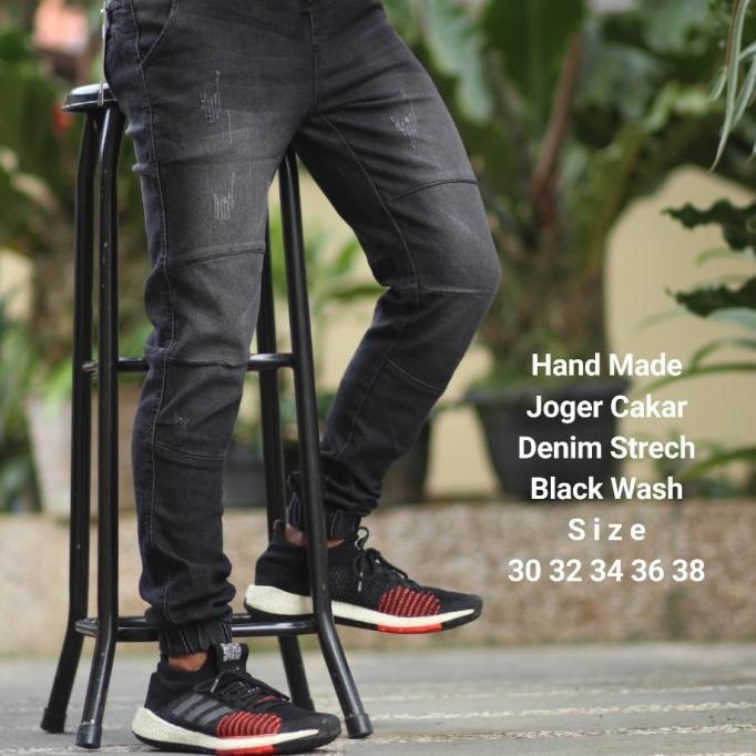 celana jeans joger pria JUMBO - jeans denim pinggang karet