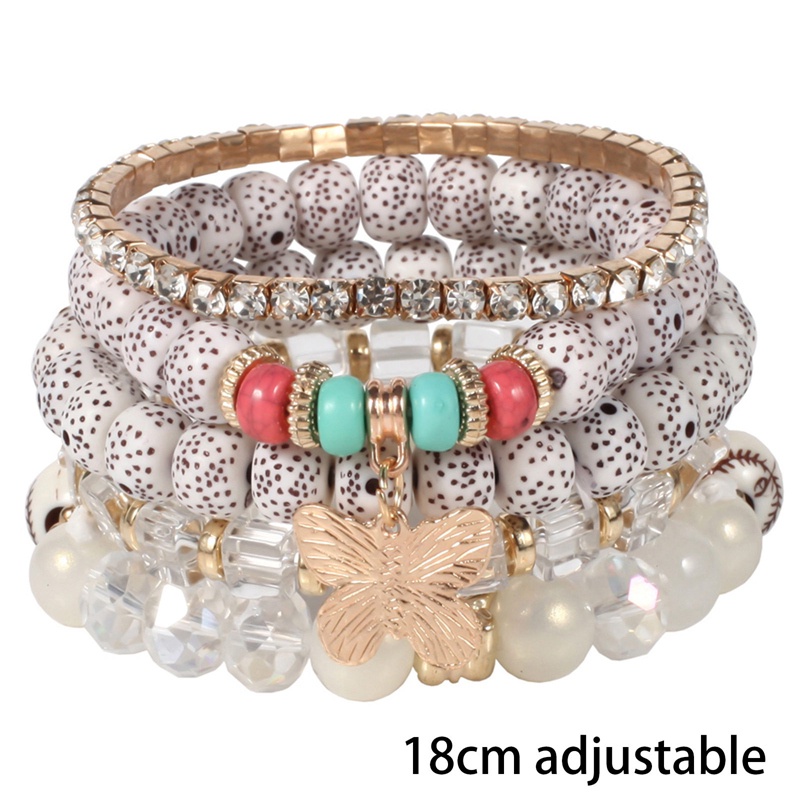 4pcs/set Boho Jantung Gelang Manik-Manik Resin Batu Kristal Perhiasan Eropa Kecantikan Fashion Bracelet Jewelry