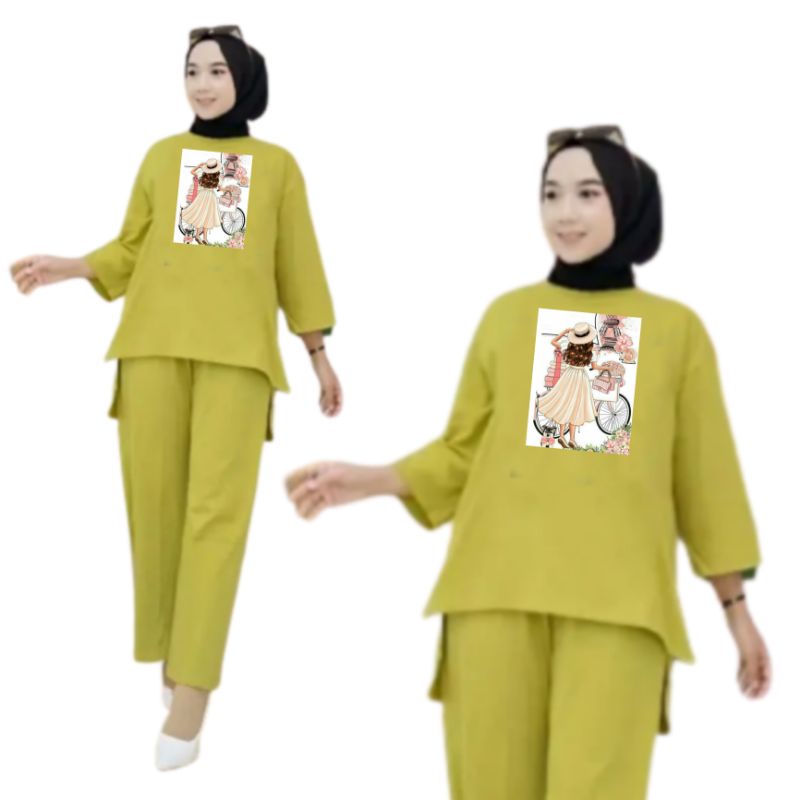 Setelan Kaos Wanita Dewasa Oversize Ld 130 cm Terbaru 2023 Viral Gambar DTF Bahan Kaos Babyterry Tangan 3/4 dan Celana Panjang One Set Wanita Dewasa Jumbo Kekinian Atasan Baju Wanita Dewasa Big Size Stelan Baju Wanita Santai Cewek Sepeda Paris