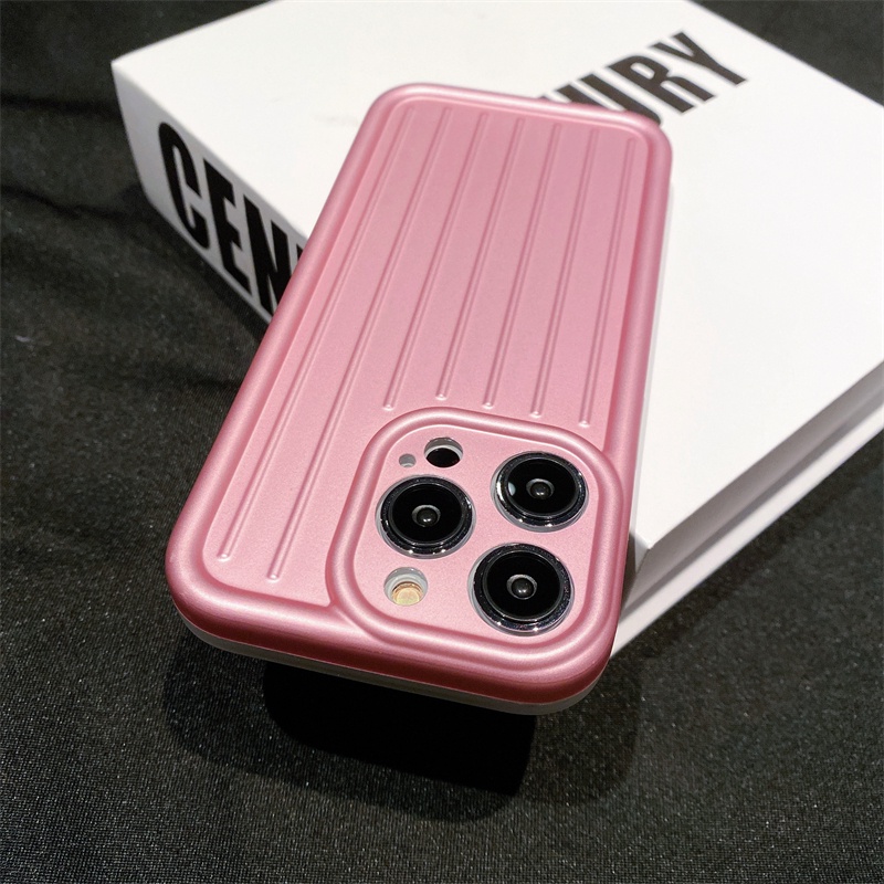 IPHONE Casing Pelindung Plating Pink Terang Kualitas Tinggi Untuk Iphone14 11 12 13 Pro Max 14Plus Casing Pelindung Lensa Lubang Halus