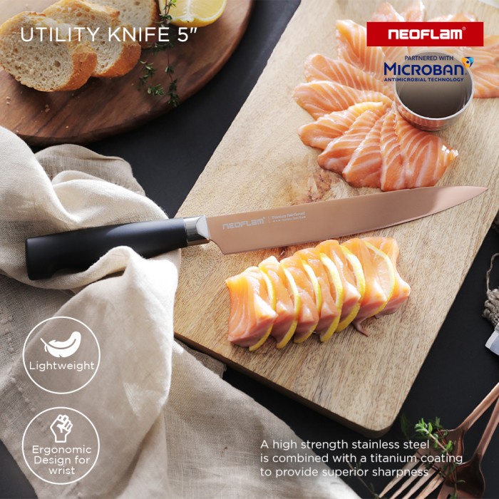 [Pisau Dapur] Neoflam Titanium Utility Knife 5" Rose Gold / Pisau Iris [Knife]