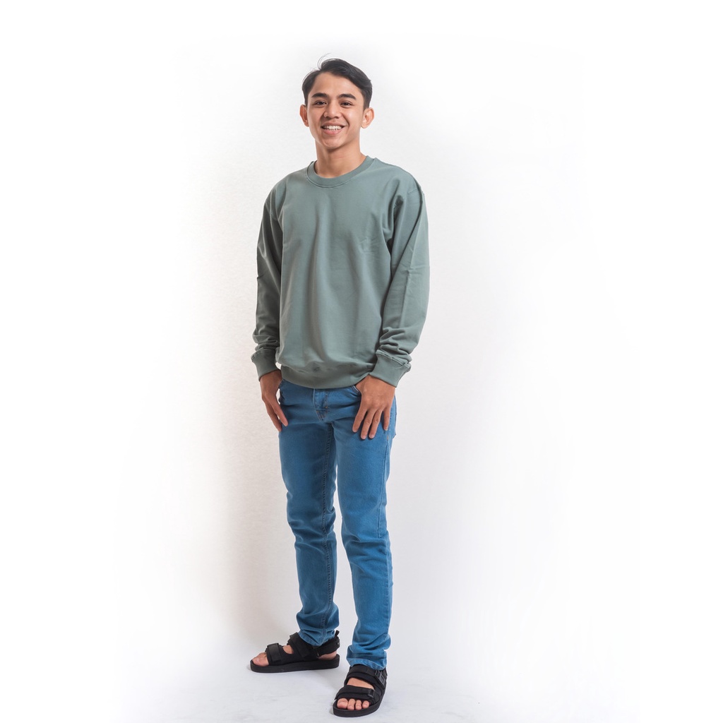 Bajubaja crewneck mineral green / sweater hijau cotton baby terry unisex