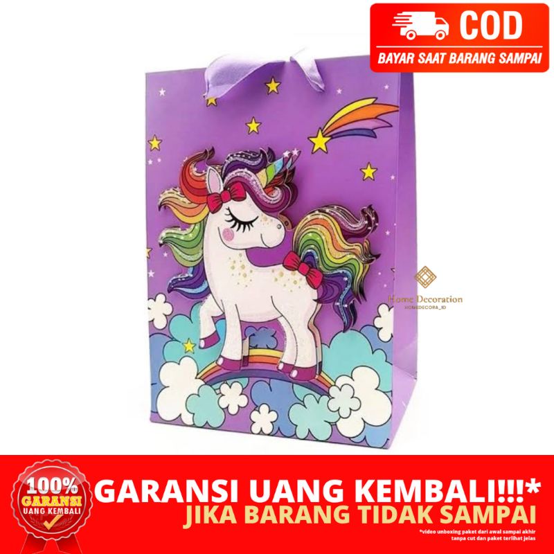 

(HOMEDECORA_ID) HIGH QUALITY PAPER BAG PASTEL 3D UNICORN EDITION FOR KIDS TAS KADO HADIAH ANAK PEREMPUAN LAKI-LAKI JAMBI